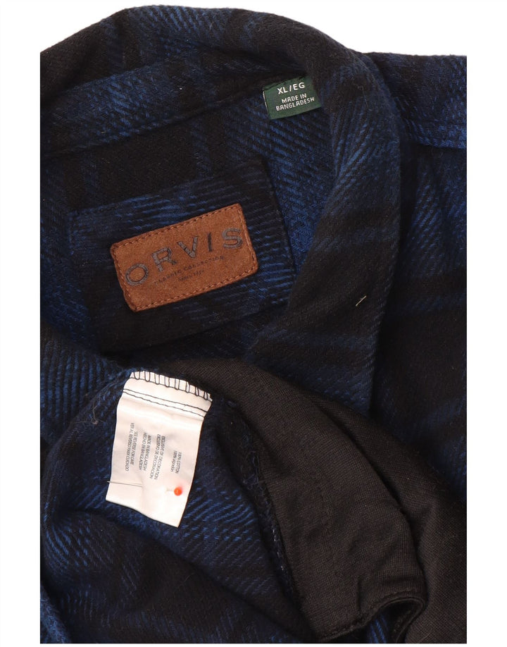 Orvis Camisa De Franela Hombre XL Algodón A Cuadros Azul Marino