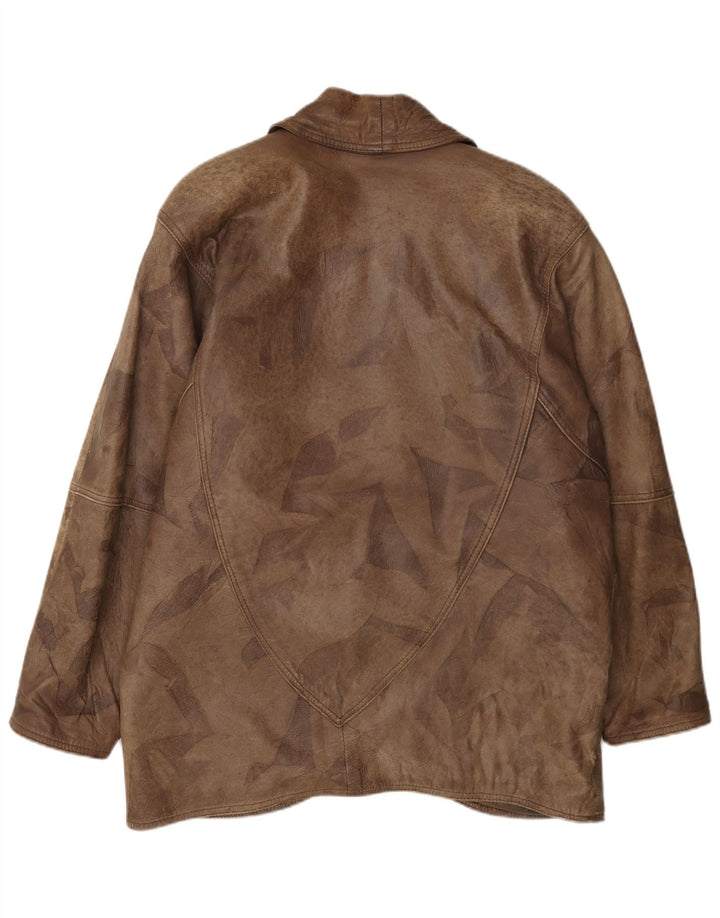 Vintage mujer doble pecho chaqueta de cuero EU 42 gran patchwork marrón