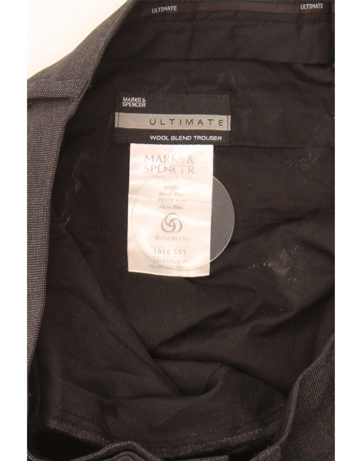 Marks & Spencer Pantalón de traje recto para hombre W34 L29 Poliéster gris