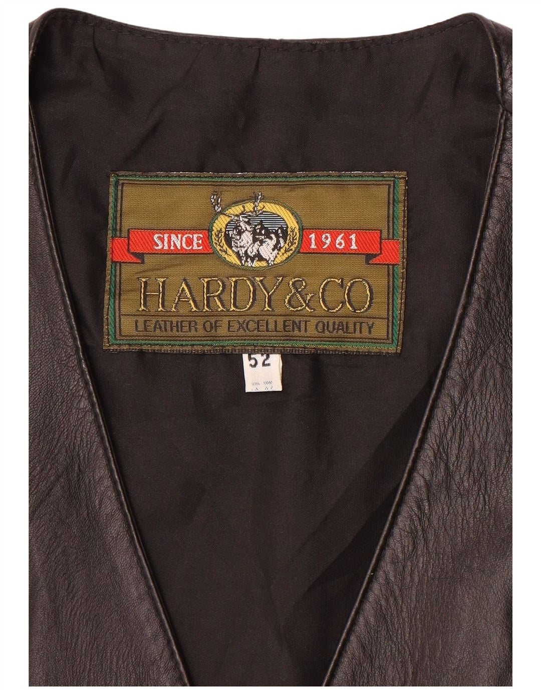 Chaleco de cuero vintage para hombre IT 52 cuero negro grande