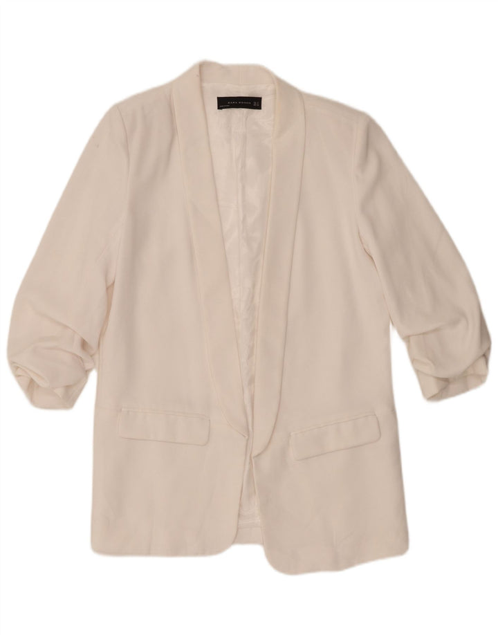 Zara Chaqueta Blazer Abierta De Manga 3/4 para Mujer UK 44 Poliéster Blanco Mediano