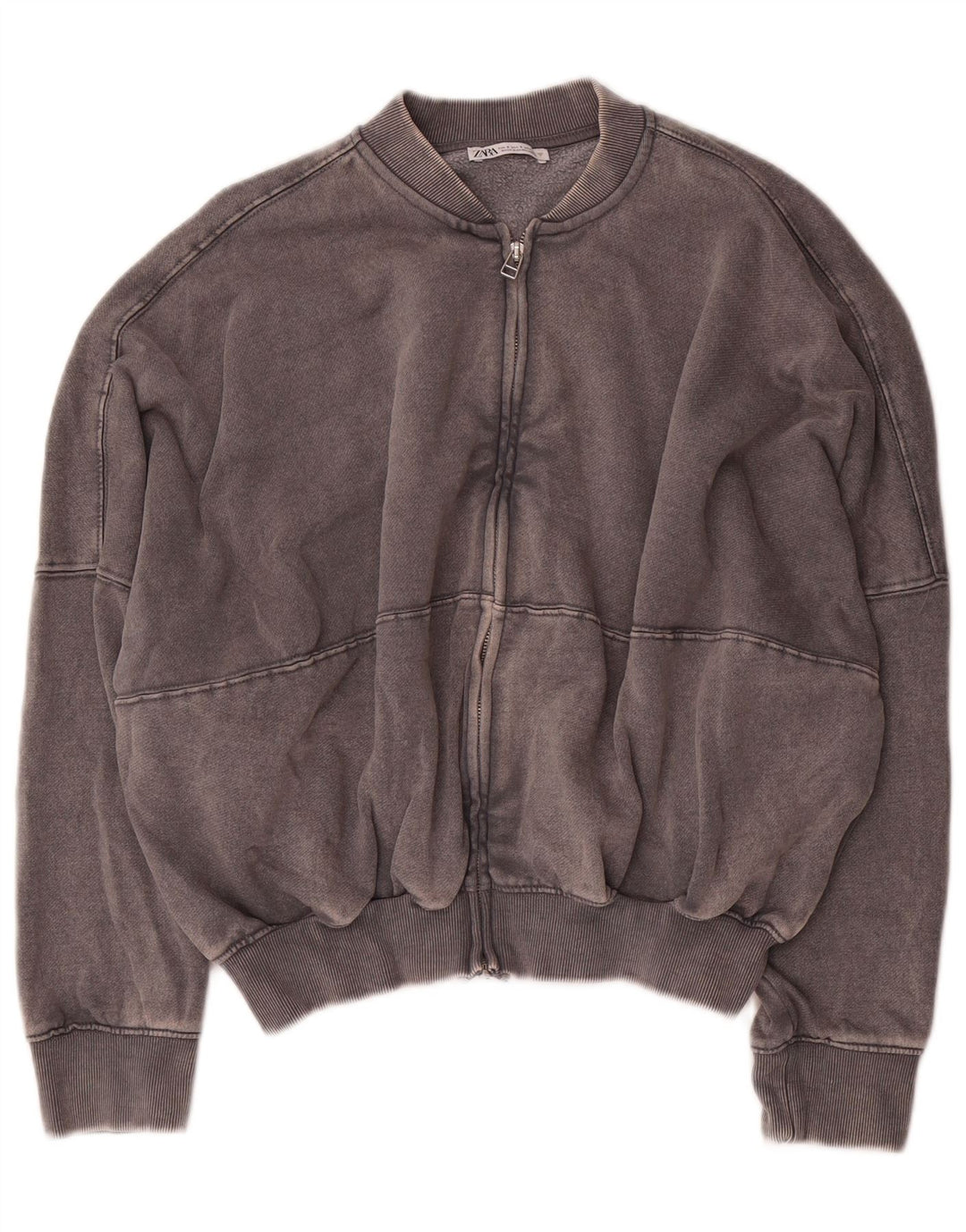 Zara Mujer Crop Oversize Chándal Top Chaqueta UK 10 Small Gris Algodón