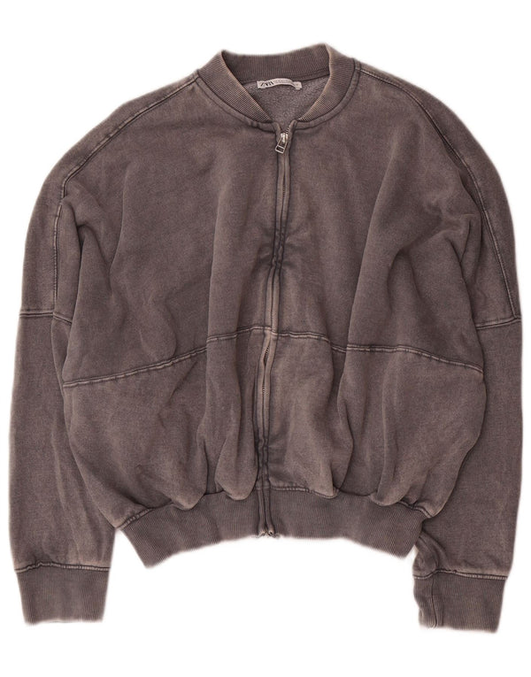 Zara Mujer Crop Oversize Chándal Top Chaqueta UK 10 Small Gris Algodón