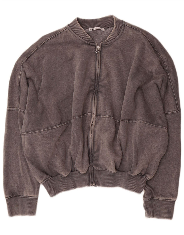 Zara Mujer Crop Oversize Chándal Top Chaqueta UK 10 Small Gris Algodón