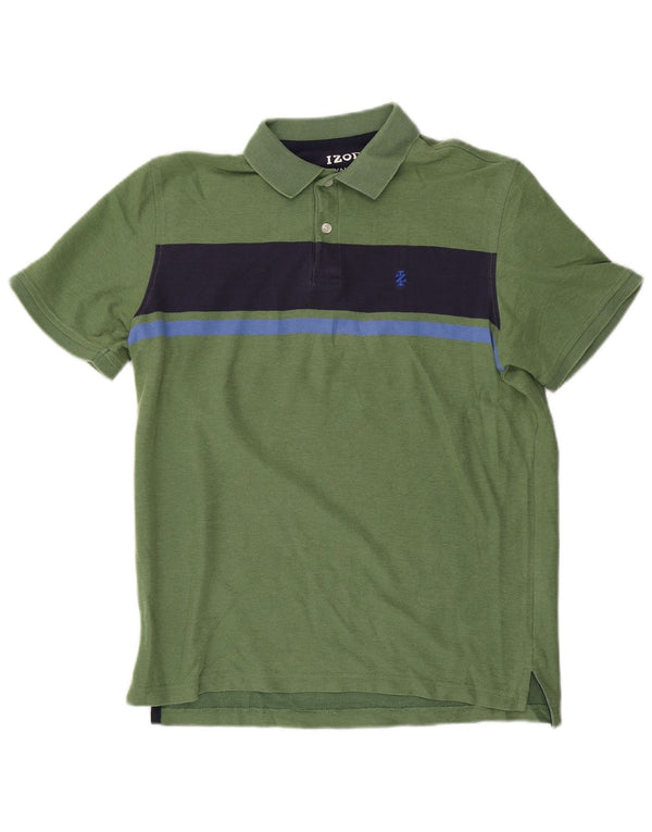IZOD Polo para hombre de algodón color block verde medio