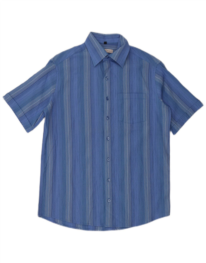 Angelo Litrico Camisa Manga Corta Hombre Talla 39/40 Azul Medio Rayas