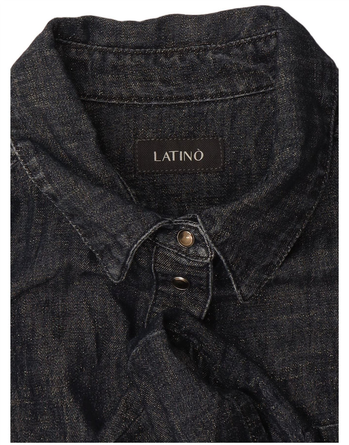 Vintage mujer camisa Reino Unido 12 azul marino medio