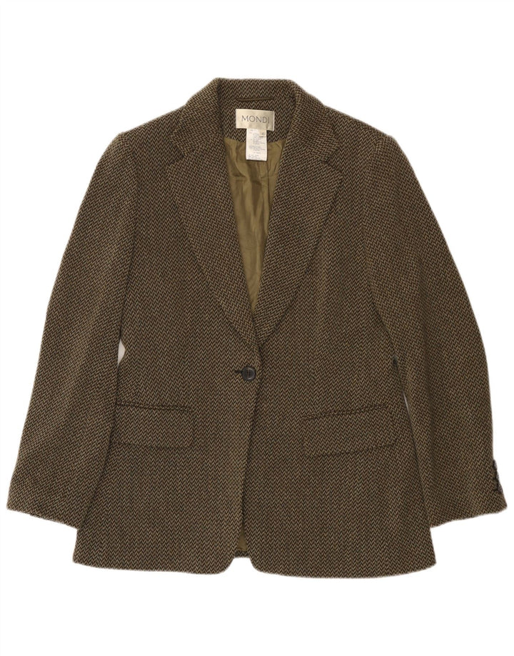 MONDI Chaqueta tipo blazer de 1 botón para mujer EU 40 Lana virgen Chevron verde medio