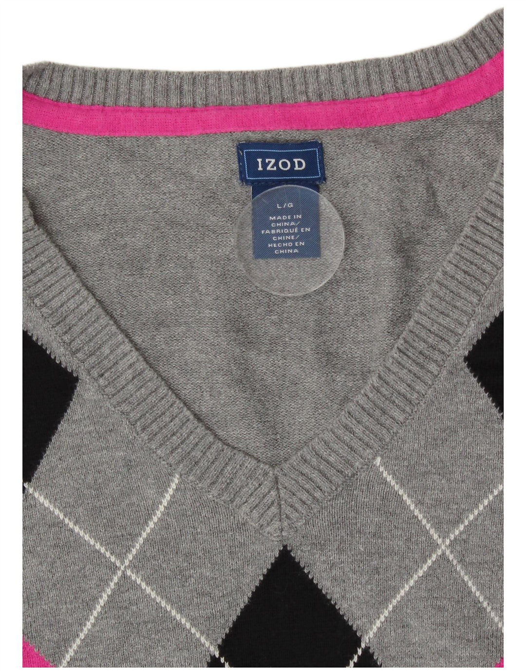 Izod Suéter con cuello en V para mujer UK 44 Grande Gris Argyle/Diamante