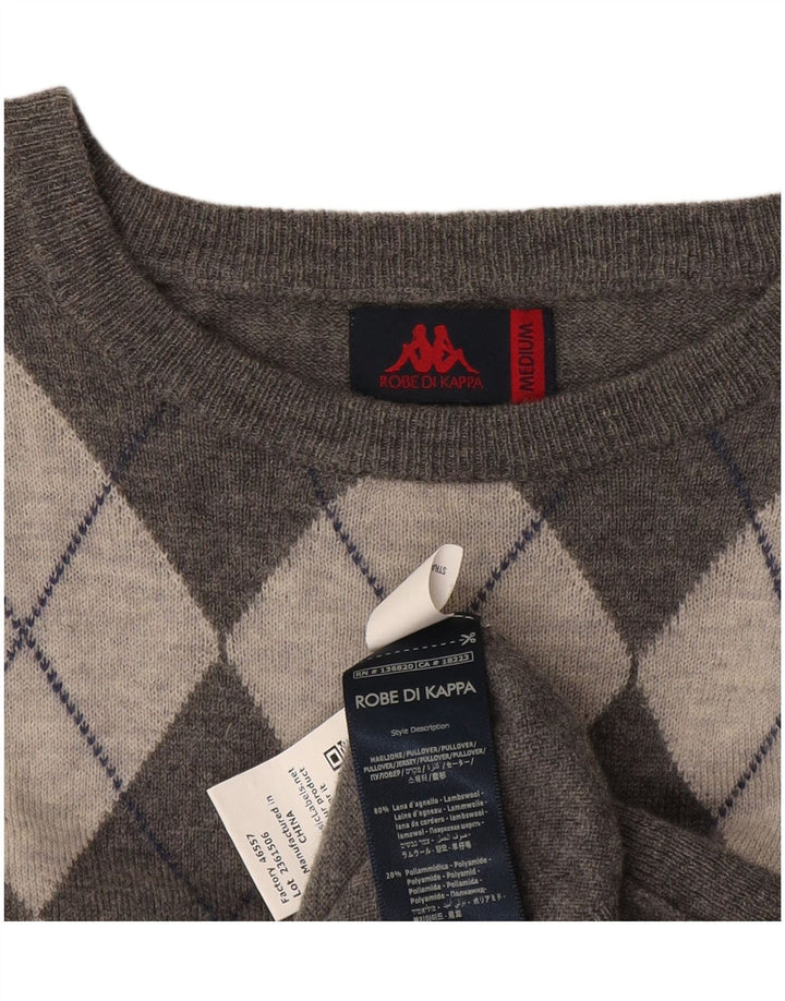Kappa Hombre Jersey Con Cuello Barco Sueter Gris Medio Argyle/Lana Diamante