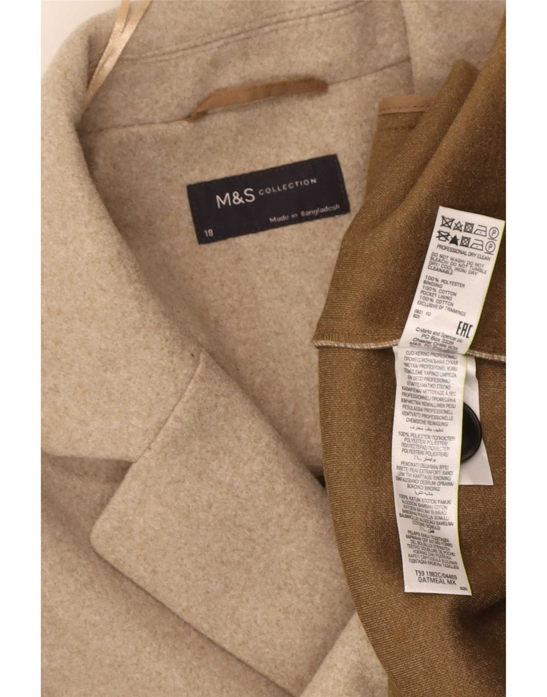 Marks & Spencer Abrigo para mujer UK 40 XL Algodón beige
