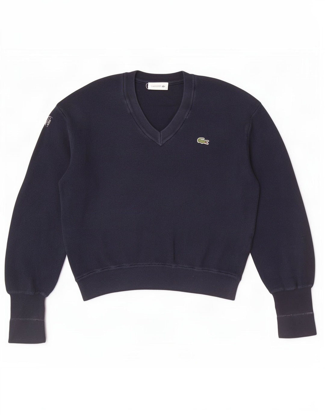 Lacoste Jersey corto con cuello en V para mujer Talla 38 Algodón azul marino mediano