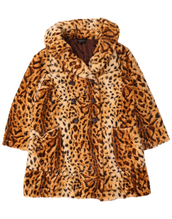Topshop Abrigo de doble botonadura para mujer UK 42 Estampado animal marrón medio