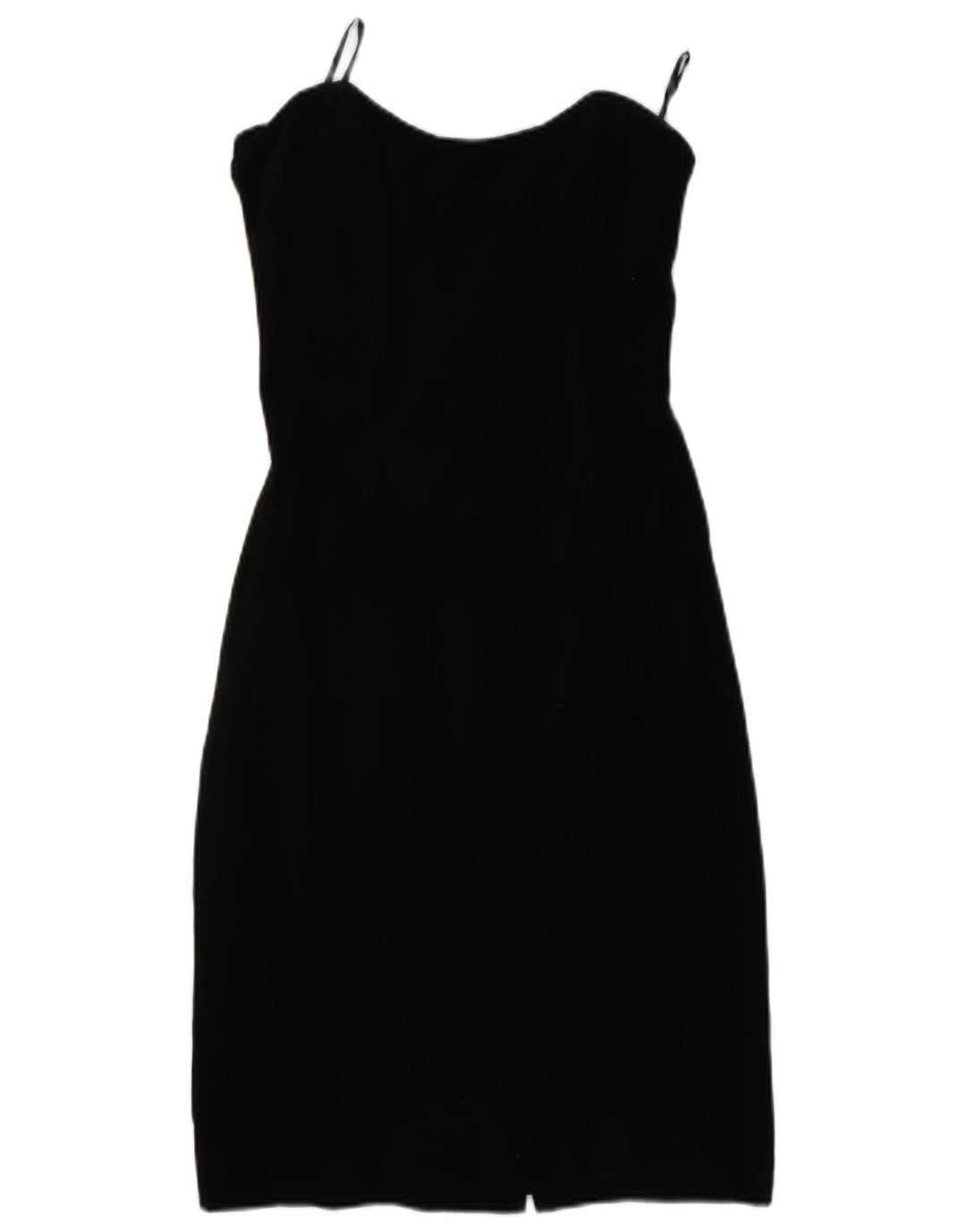 Vintage mujer ante vestido sin tirantes US 11 cuero negro grande
