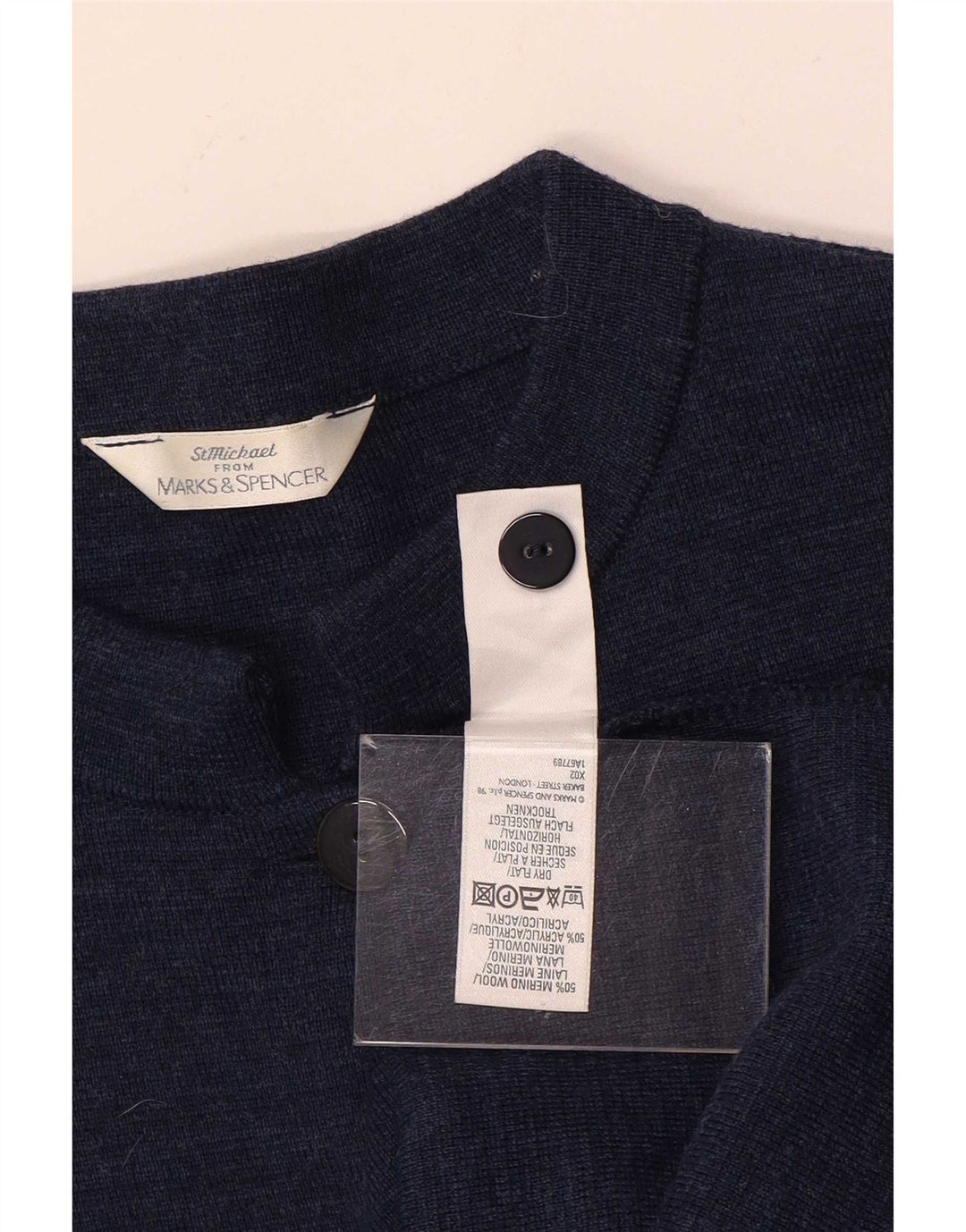 Marks & Spencer Suéter tipo cárdigan largo para mujer UK 46 Large Lana azul marino
