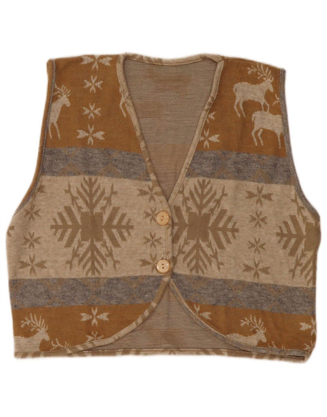 VINTAGE Mujer Crop Cardigan Suéter Reino Unido 14 Medio Beige Fair Isle