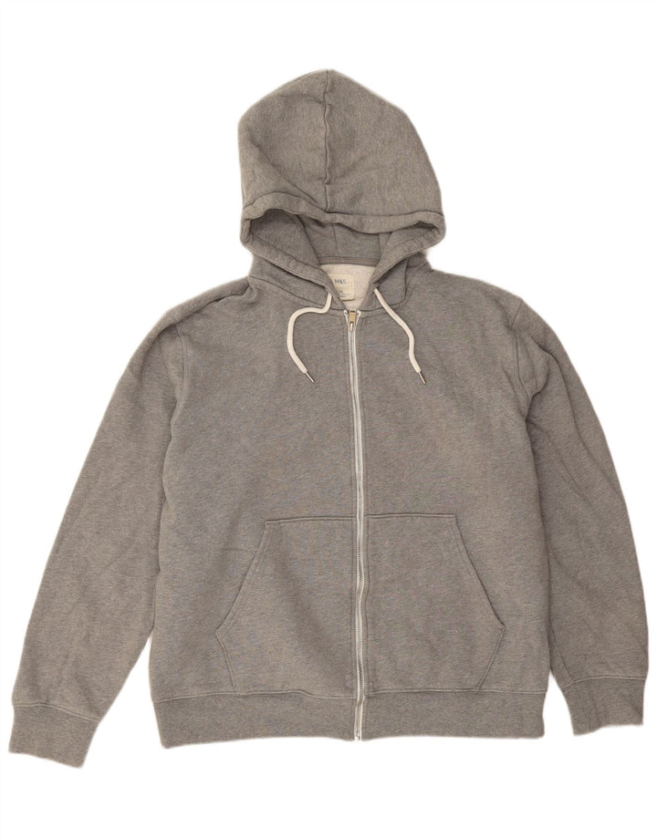 Marks & Spencer Sudadera con capucha y cremallera para hombre, talla 2XL, algodón gris