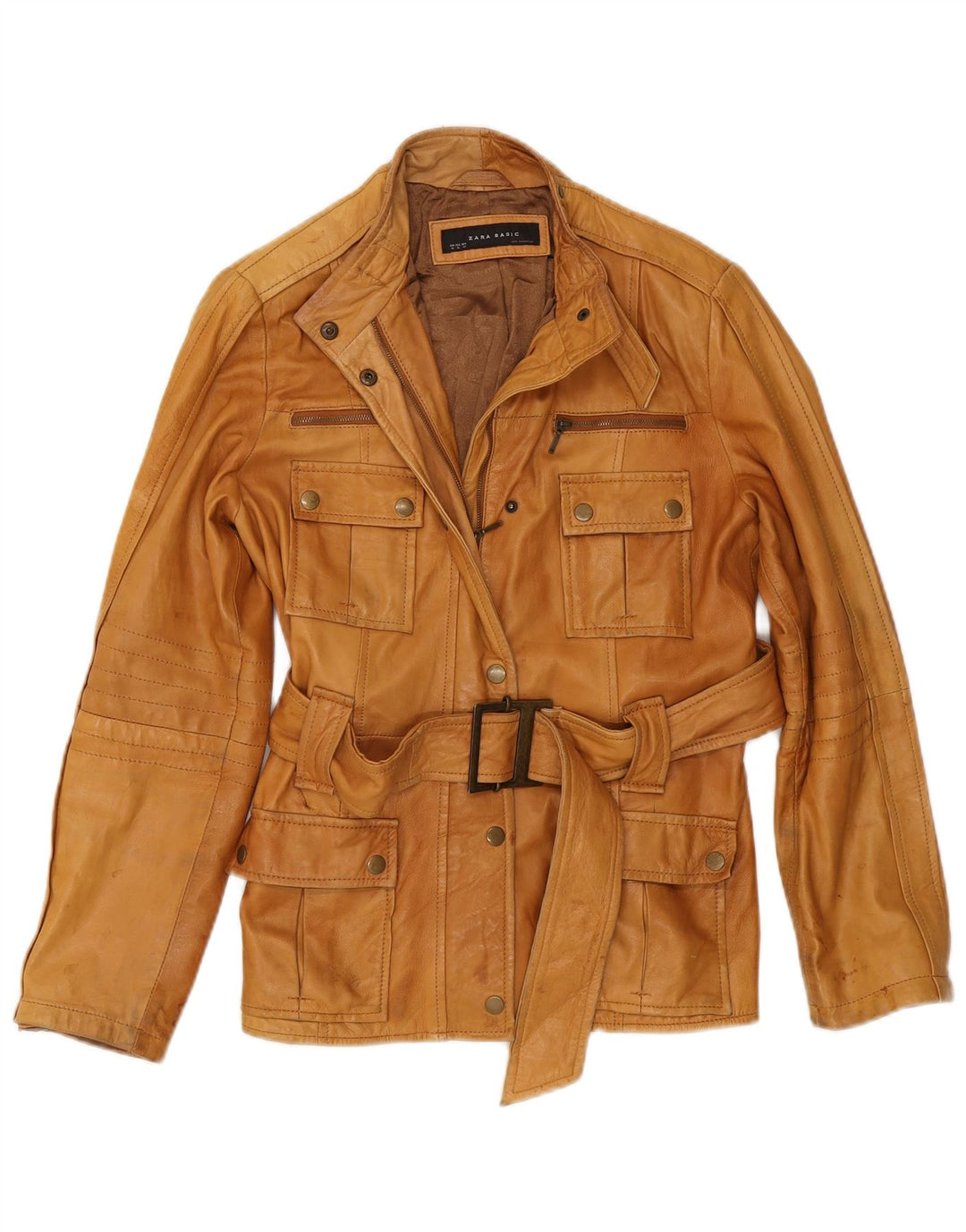 Zara Mujer Chaqueta De Cuero ES 40 XL Beige