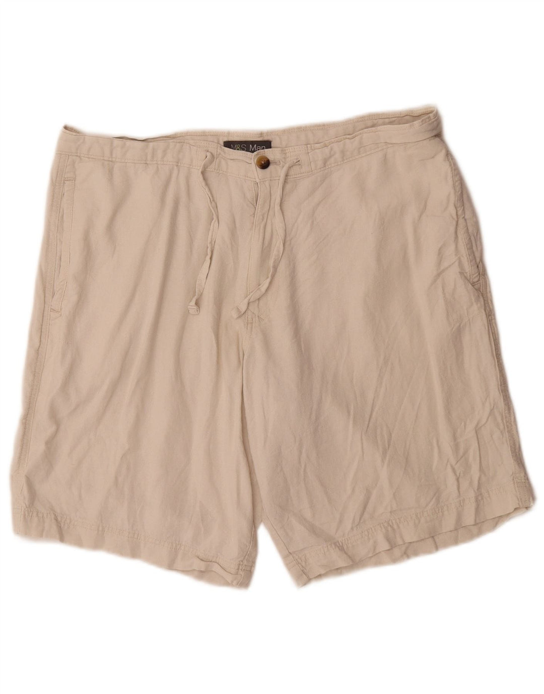 Marks & Spencer Pantalones cortos chinos para hombre W38 XL Off White Flax