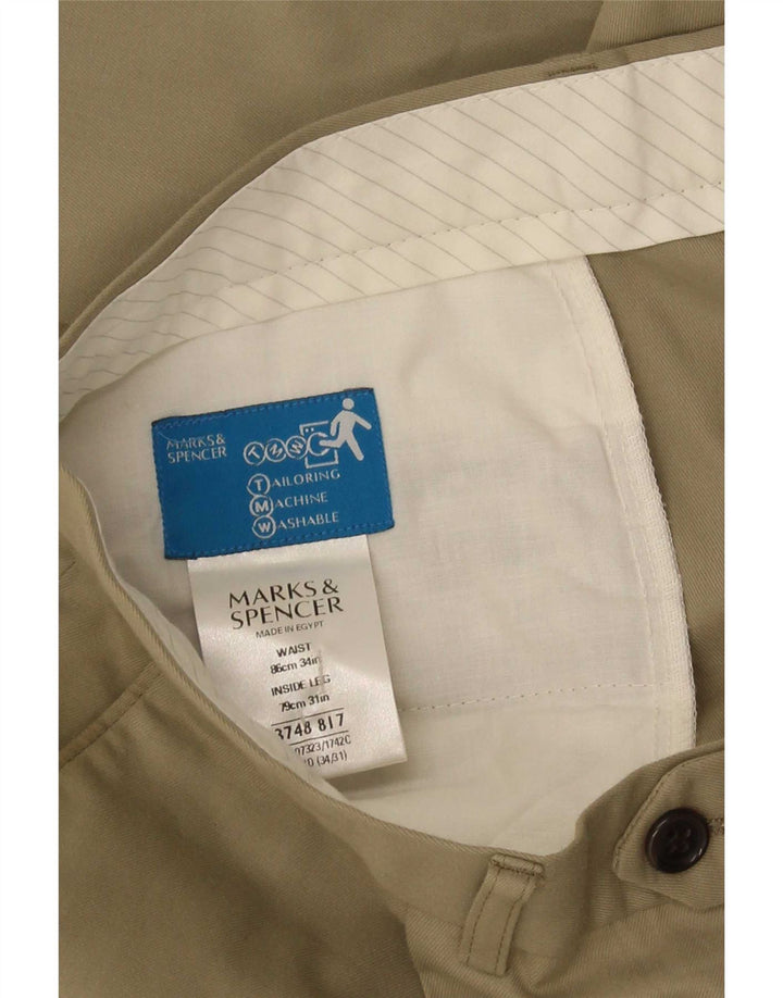 Marks & Spencer Pantalones casuales con clavijas para hombre W34 L31 Poliéster caqui