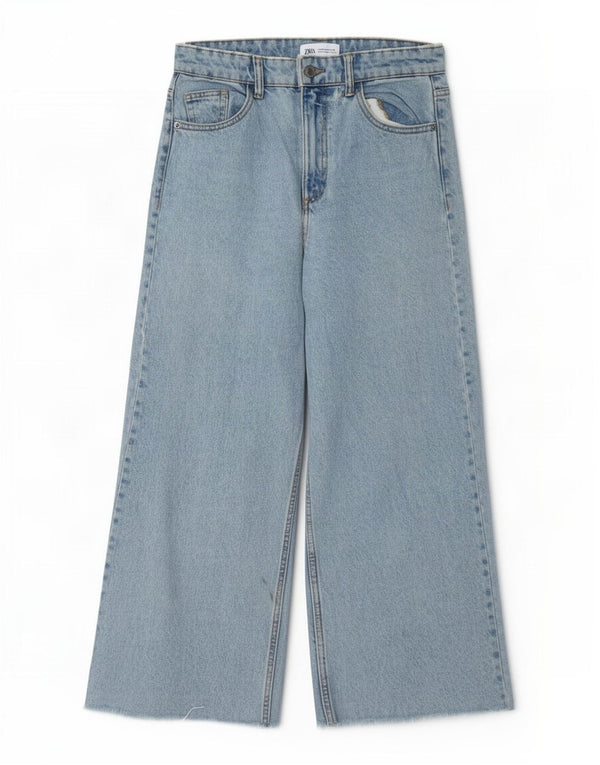Zara Vaqueros de pierna ancha y cintura alta para mujer EU 36 XS W26 L25 Algodón azul