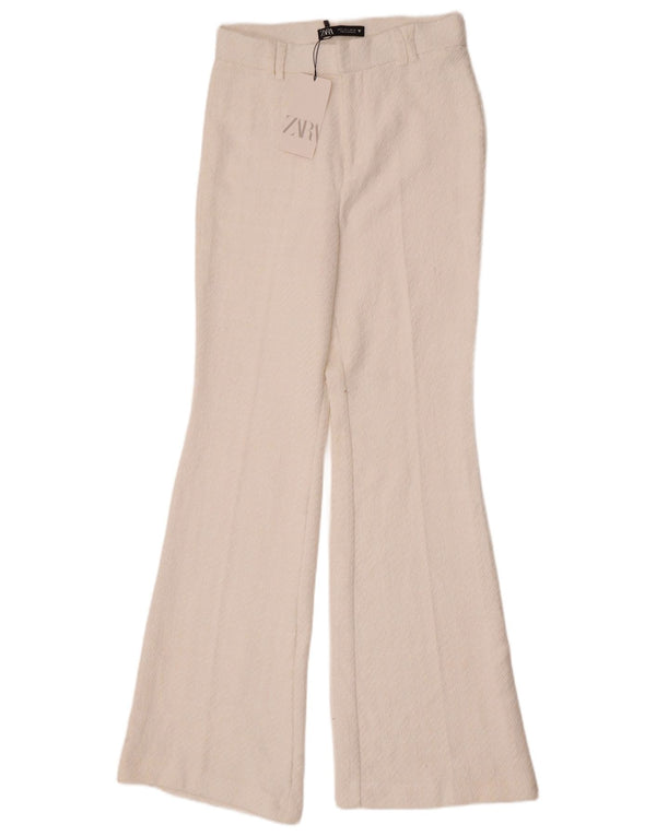 Zara Mujer Pantalones Casuales Acampanados Pequeño W26 L32 Algodón Blanco