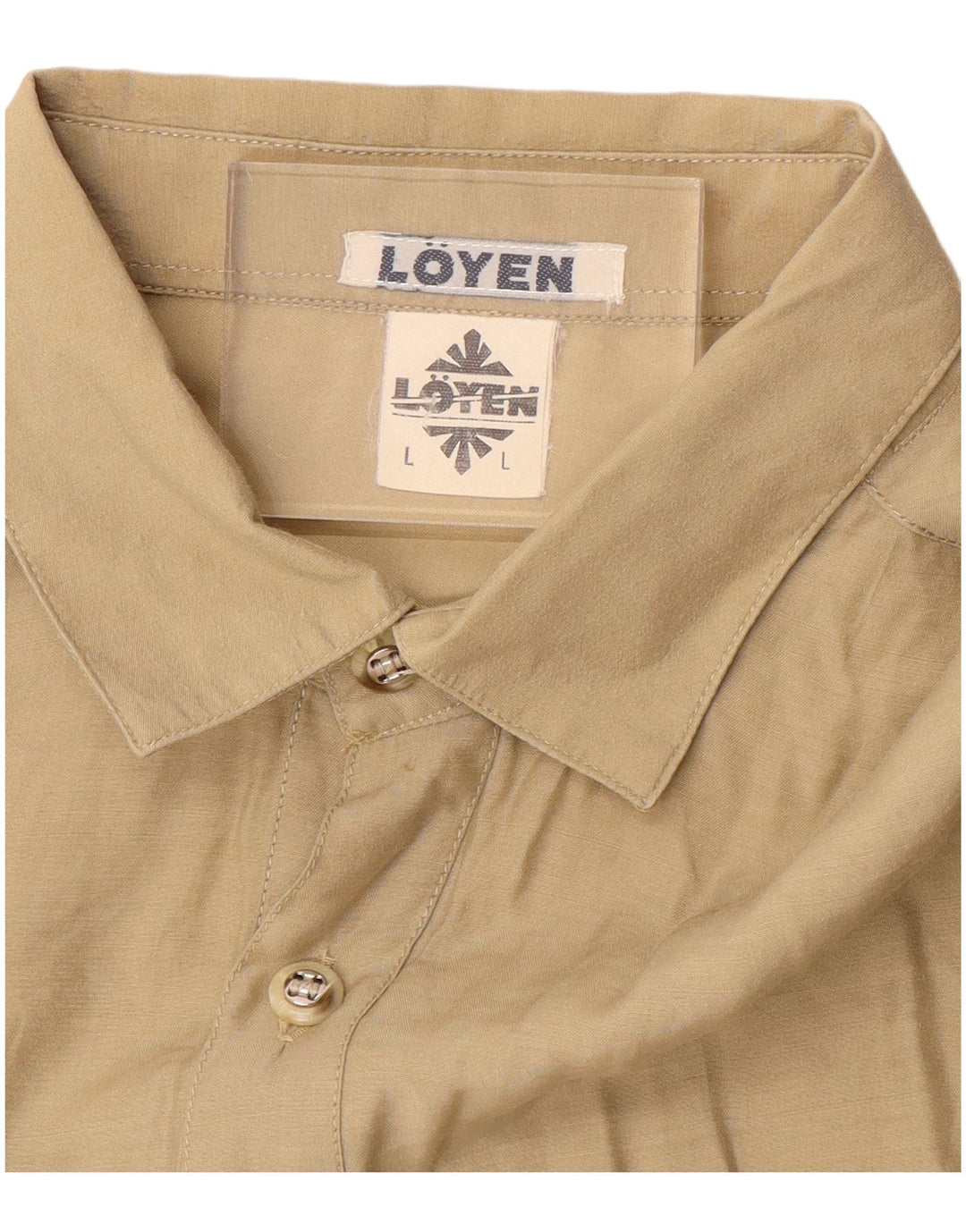 Vintage hombres manga corta pullover camisa grande algodón beige