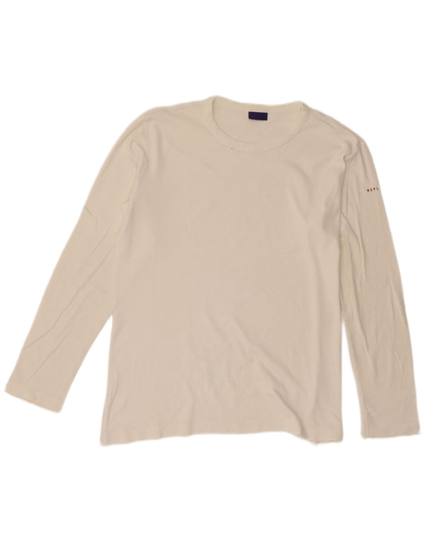 Replay Top Mujer Manga Larga UK 40 XL Algodón Blanco Roto