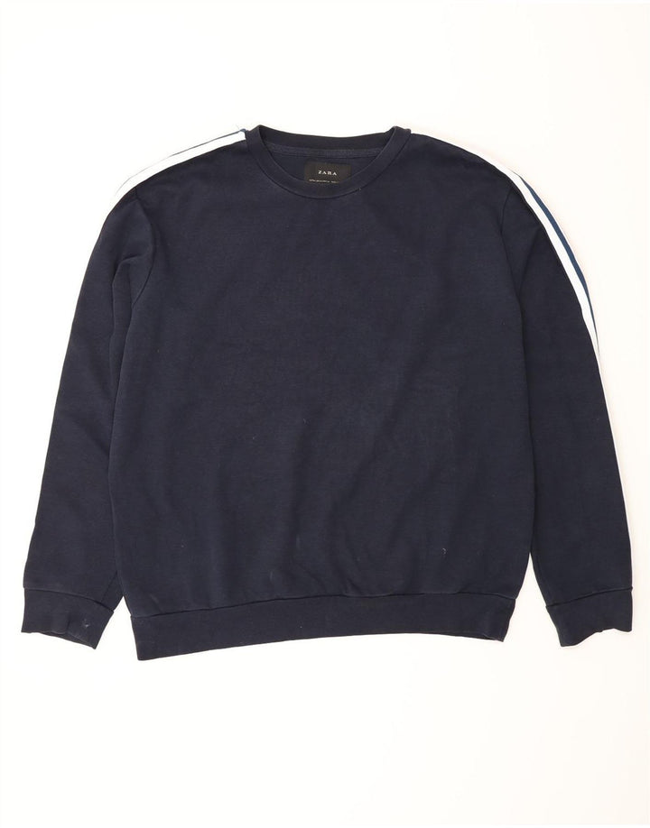 Zara Hombre Sudadera Jumper XL Azul Marino Colorblock