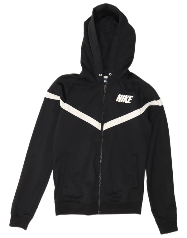 Nike Sudadera con capucha y cremallera gráfica para mujer UK 10 Small Black Colourblock