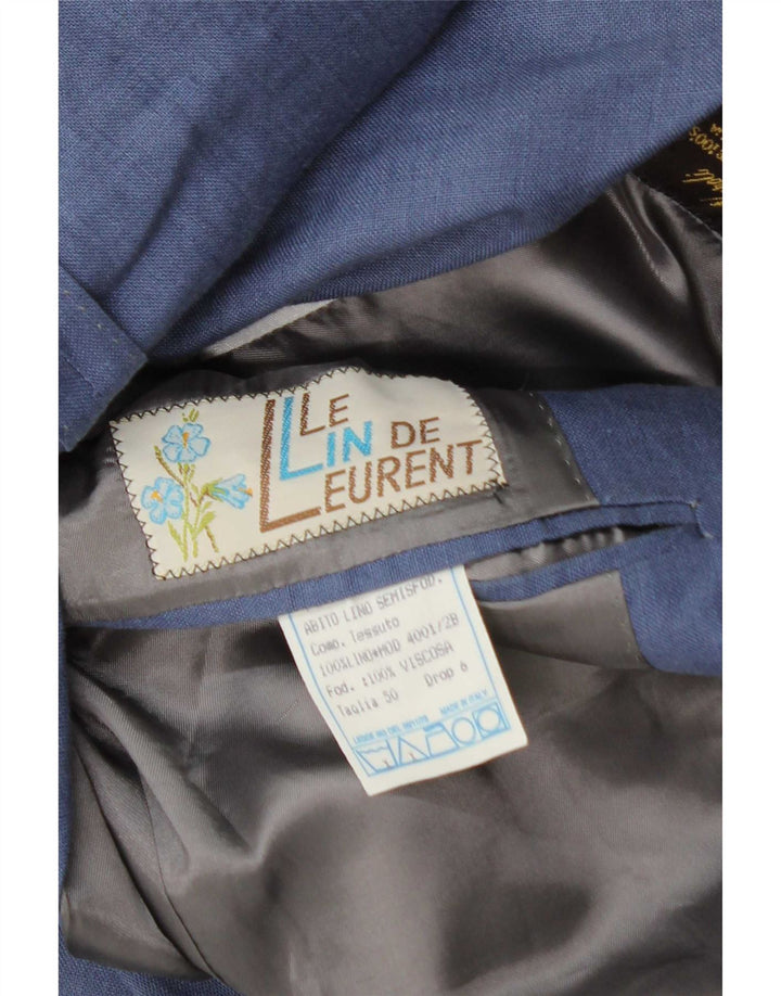 Vintage hombres 2 botones Blazer chaqueta IT 50 lino azul grande