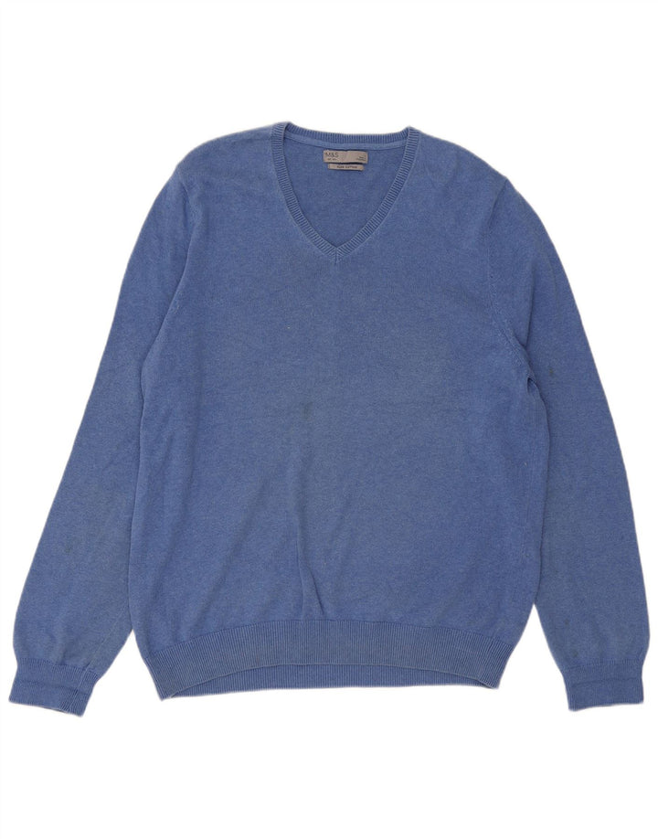 Marks & Spencer Jersey con cuello en V para hombre, talla grande, azul