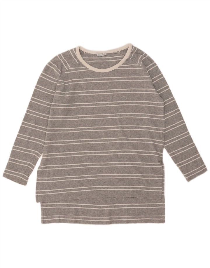Zara Mujer Top Manga Larga UK 44 Gris Medio Rayas