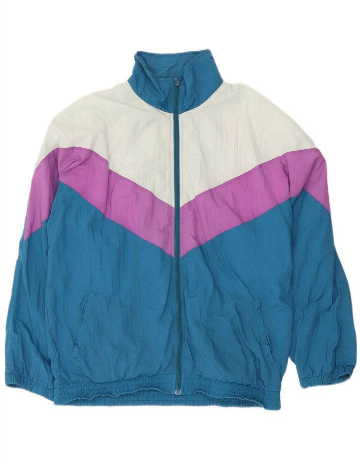 Vintage hombres chándal chaqueta superior XL azul colorblock