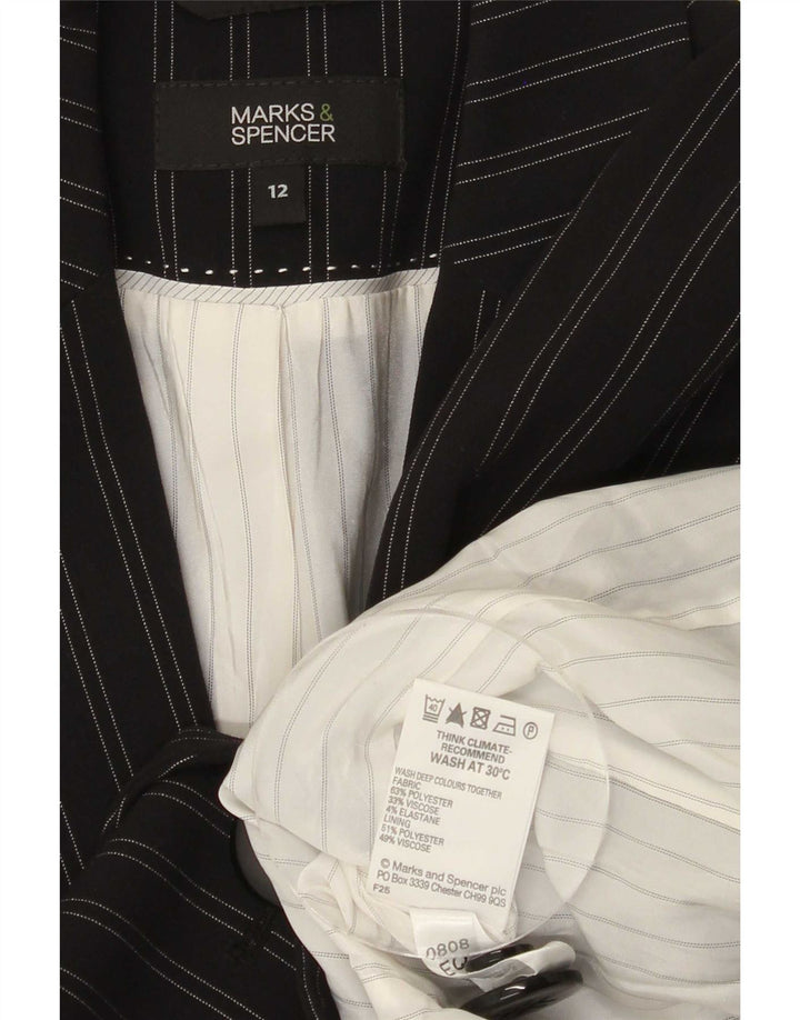 Marks & Spencer Chaqueta tipo blazer con 1 botón para mujer, talla mediana, color negro, a rayas