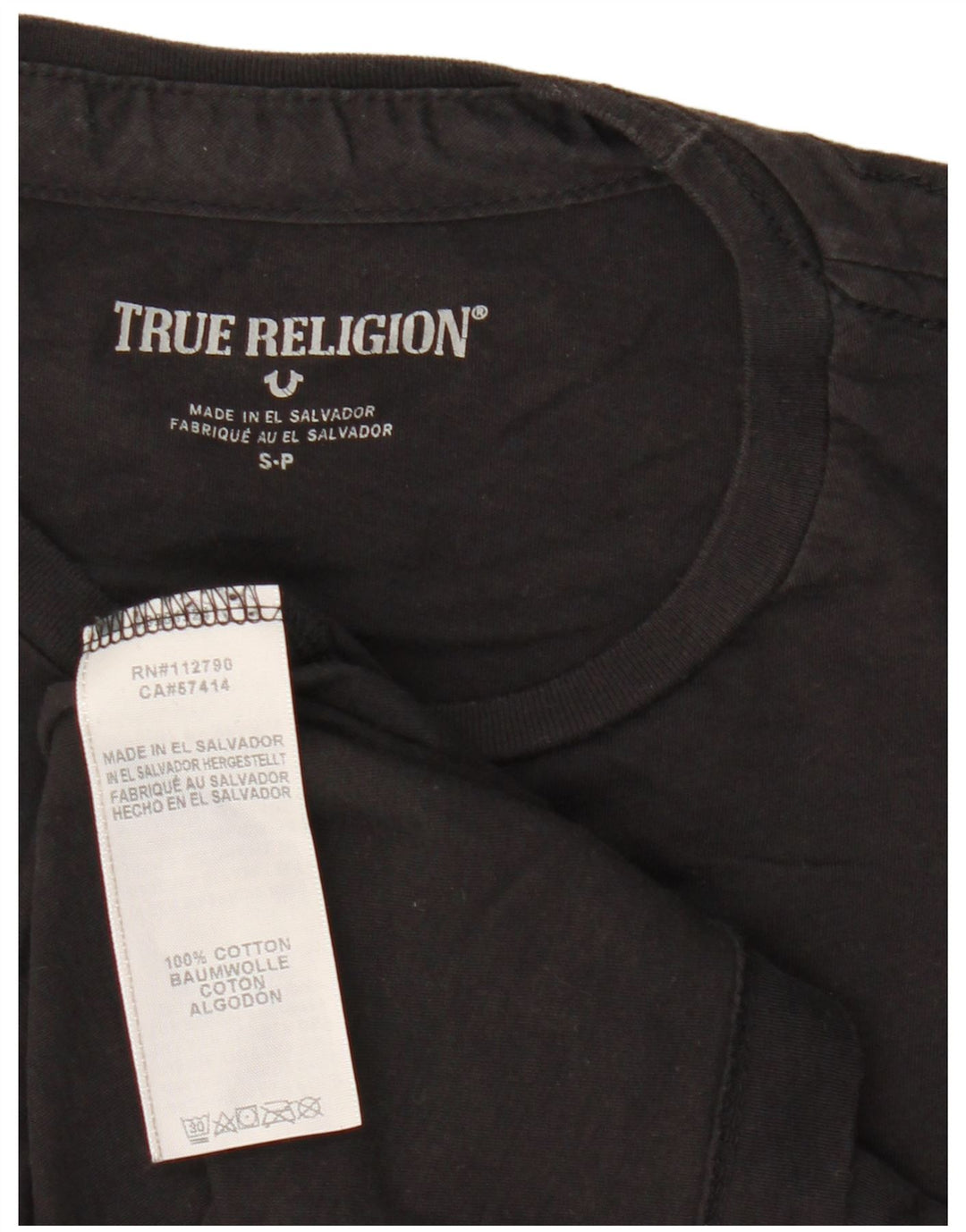True Religion Camiseta gráfica para hombre Top pequeño de algodón negro