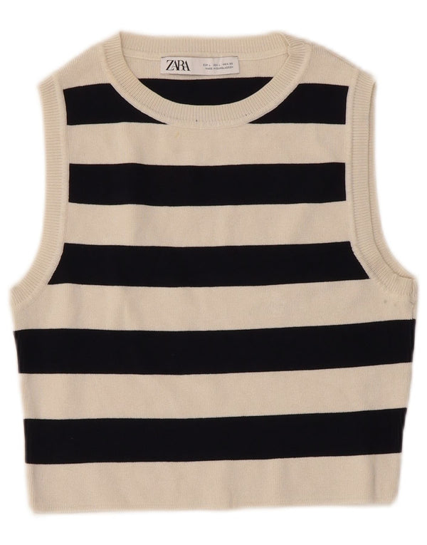 Zara Mujer Crop Vest Tank Top UK 40 Grande Viscosa A Rayas Blancas