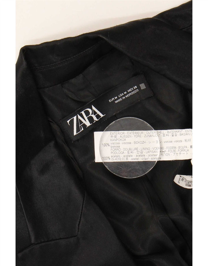 Zara Chaqueta Americana Abierta para Mujer UK 44 Viscosa Negra Mediana