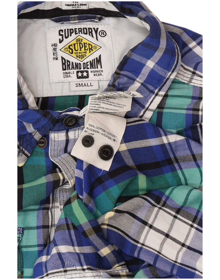 SUPERDRY Hombre Camisa De Franela De Algodón A Cuadros Azul Pequeño