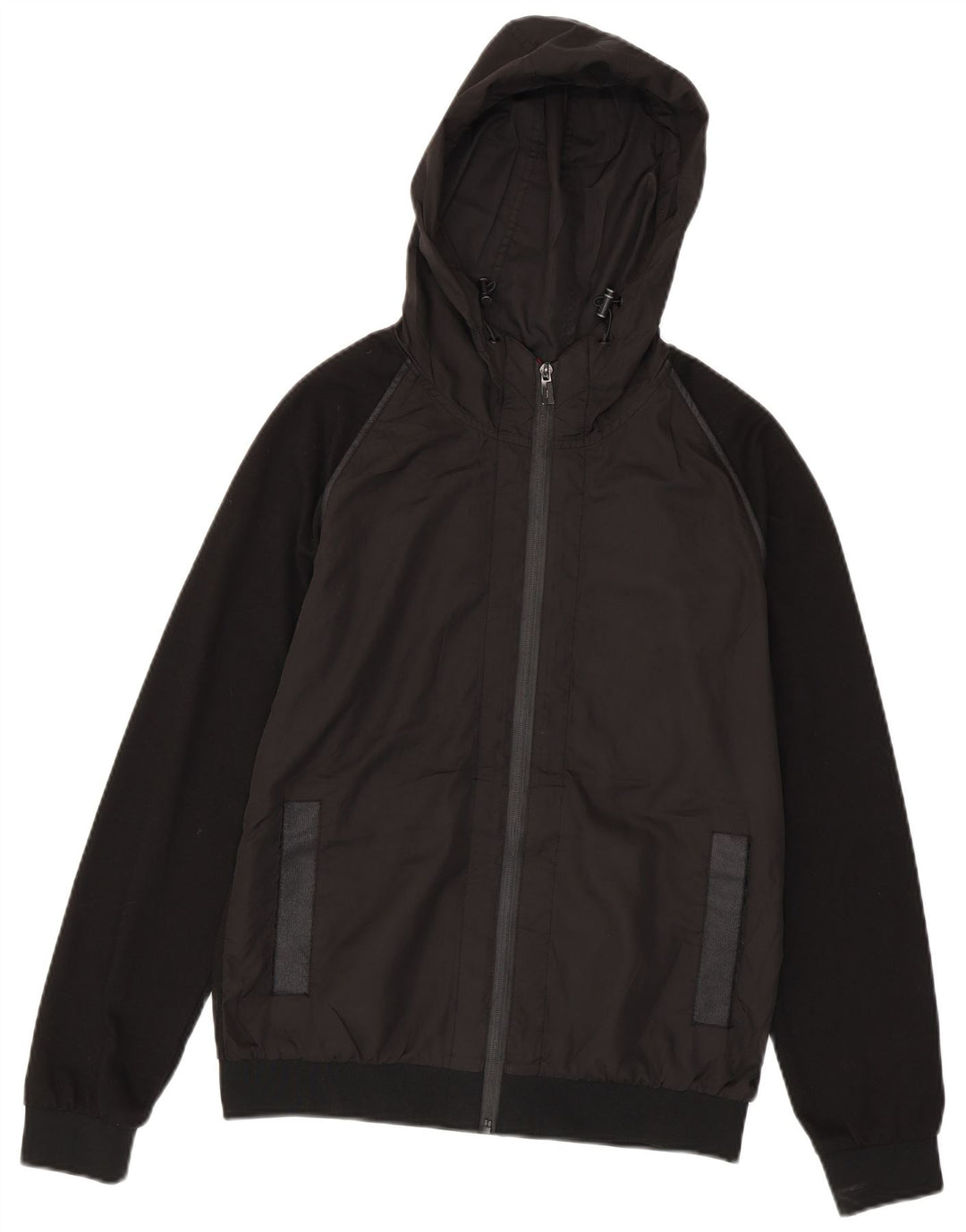 Zara Hombre Cazadora Bomber Con Capucha ES 38 Mediana Negro Colorblock Poliéster