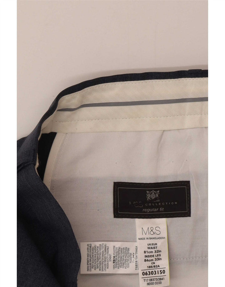 Marks & Spencer Pantalón de traje de corte regular para hombre W32 L33 Poliéster azul marino