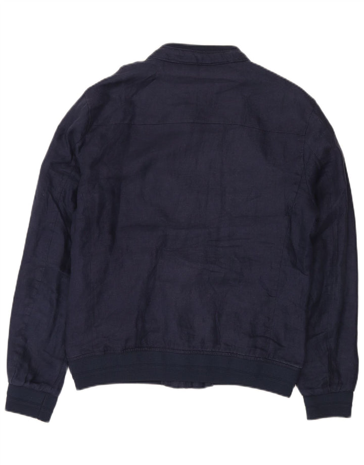 Zara Mens Bomber Jacket UK 40 Large Lino Azul Marino