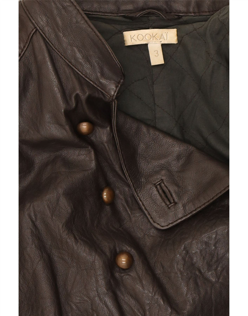 KOOKAI Womens Double Breasted Military Jacket Size 3 XS Brown Leather Vintage Kookai and Second-Hand Kookai from Messina Hembry 