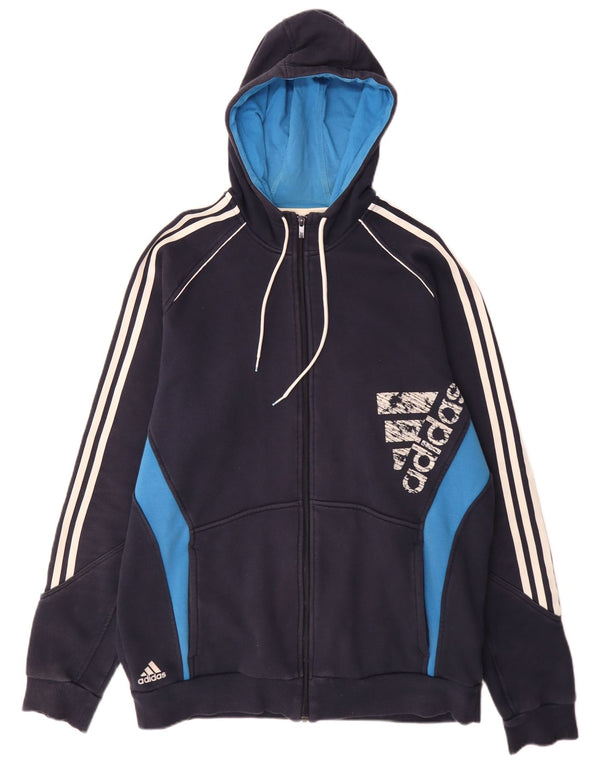 Adidas Hombre Graphic Zip Sudadera Con Capucha Suéter XL Azul Marino Colorblock Deportes
