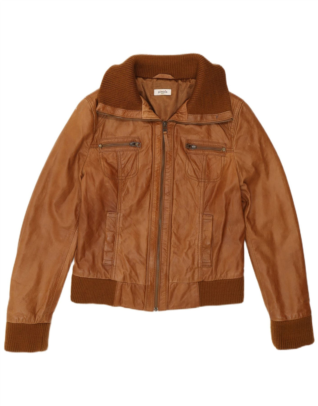 Pimkie Chaqueta Bomber de Cuero para Mujer UK 42 Marrón Medio