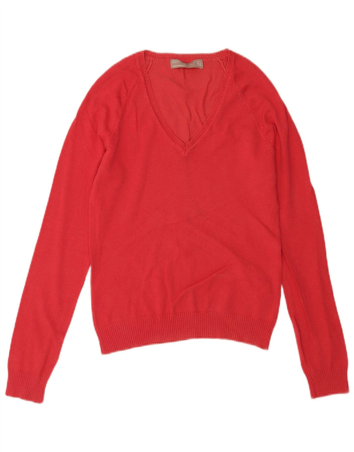 Zara - Jersey con cuello en V para mujer, talla 12, algodón rojo mediano