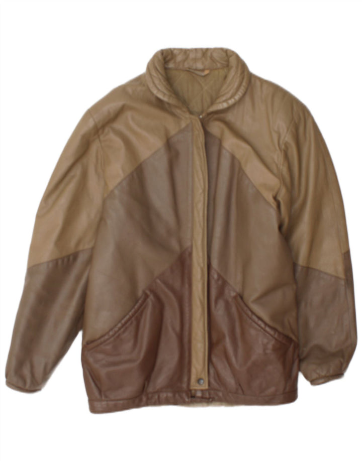 Chaqueta de cuero vintage para mujer Reino Unido 14 Bloque de color marrón medio