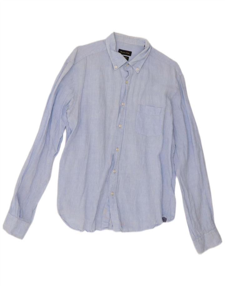 Camisa Massimo Dutti Hombre XL Lino Azul
