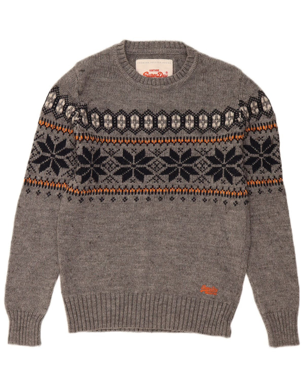 Superdry Jersey De Cuello Redondo Para Hombre Suéter Pequeño Gris Fair Isle Acrílico