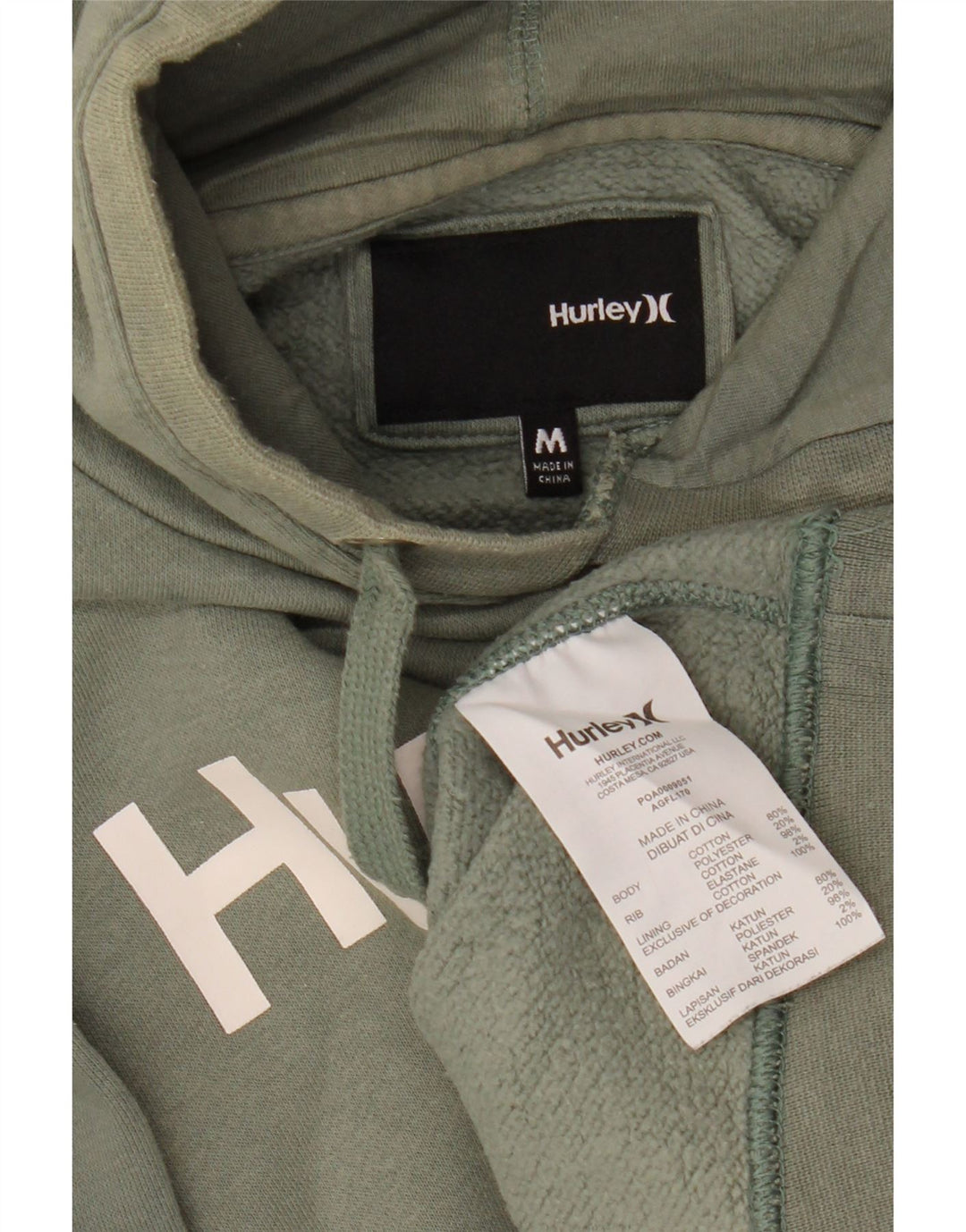 HURLEY Jersey con capucha gráfica para mujer Reino Unido 14 Algodón verde medio